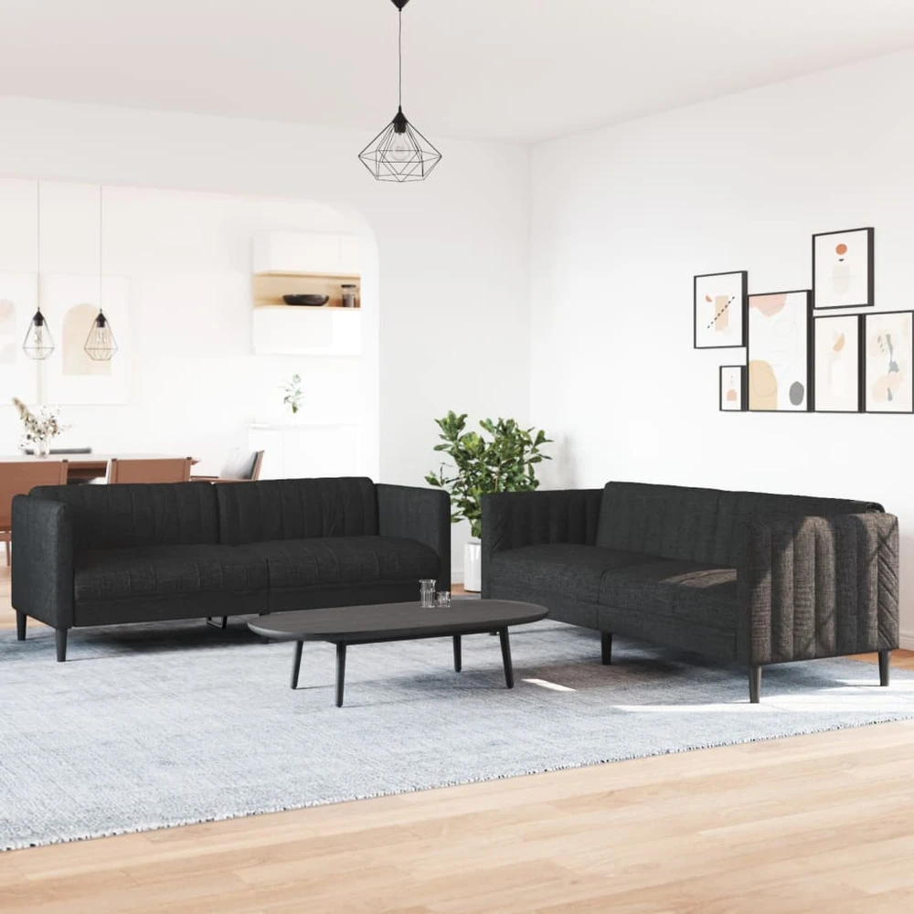 Sofa Sofos komplektas, 2 dalių, juodos spalvos, audinys