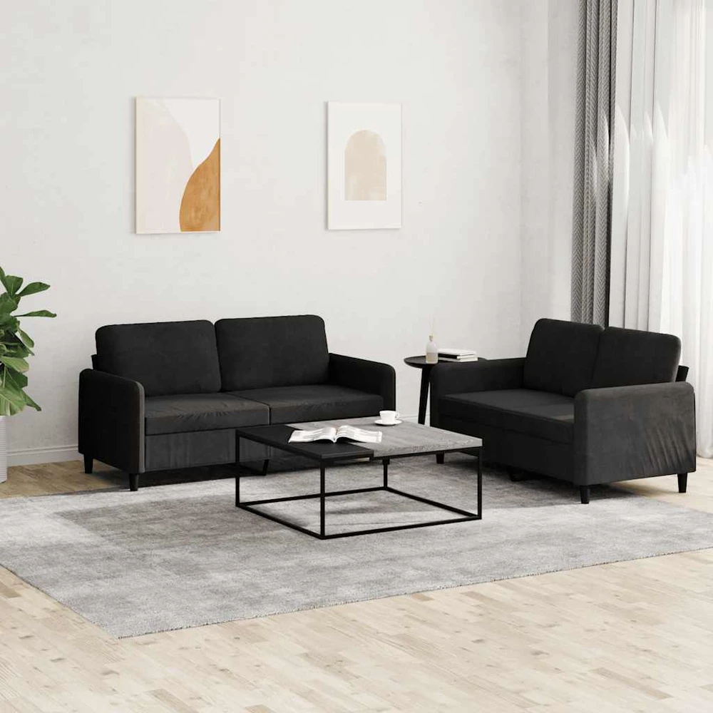 Sofa Sofos komplektas, 2 dalių, juodos spalvos, aksomas