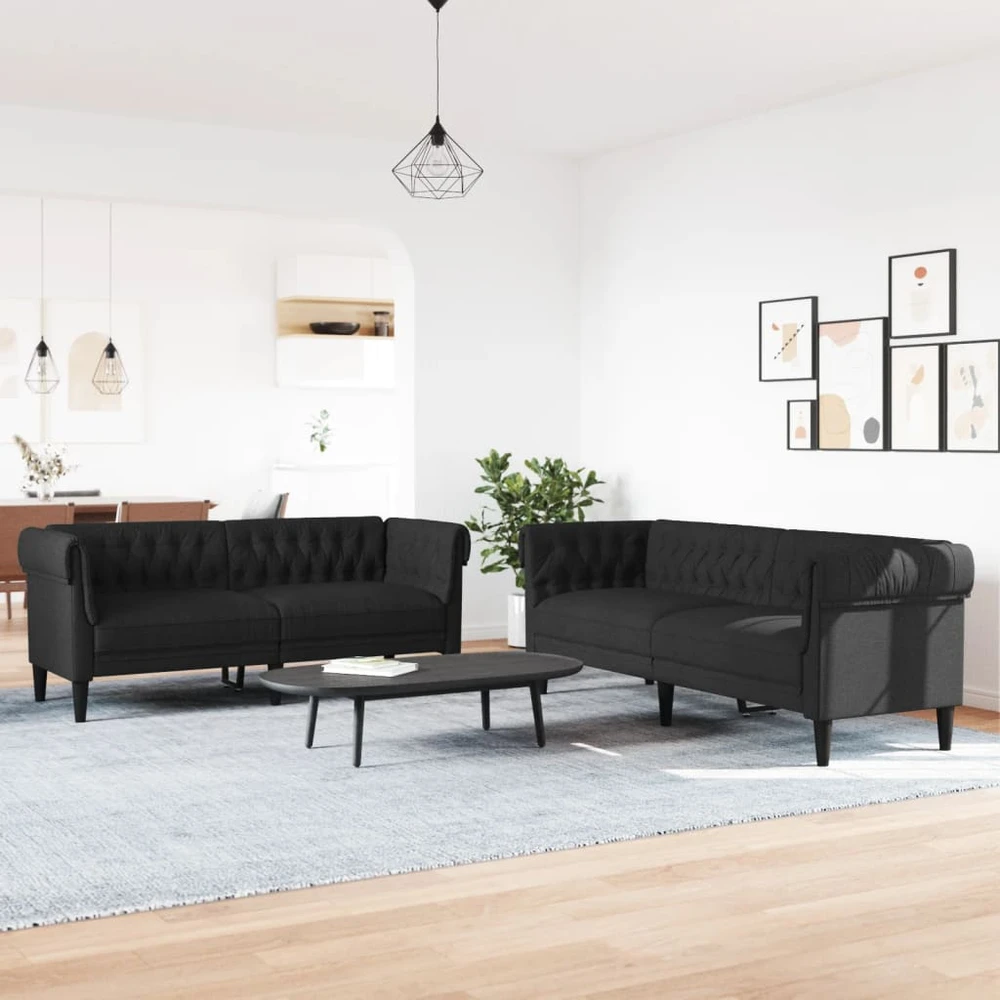 Sofa Sofos komplektas, 2 dalių, juodos spalvos, audinys