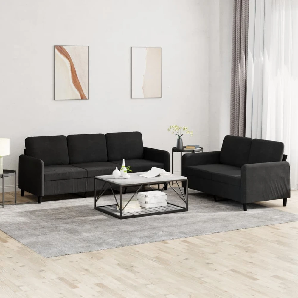 Sofa Sofos komplektas, 2 dalių, juodos spalvos, aksomas