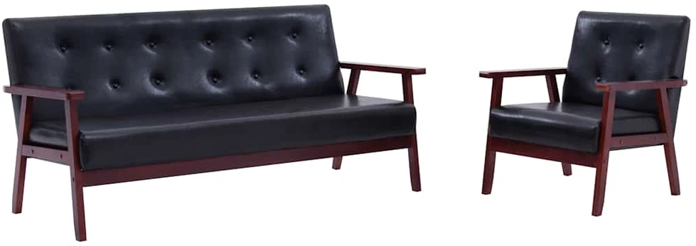 Sofa Sofos komplektas, 2 dalių, juodos spalvos, dirbtinė oda
