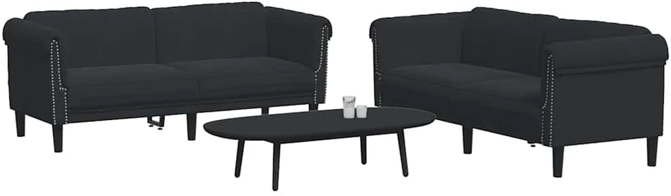 Sofa Sofos komplektas, 2 dalių, juodos spalvos, aksomas