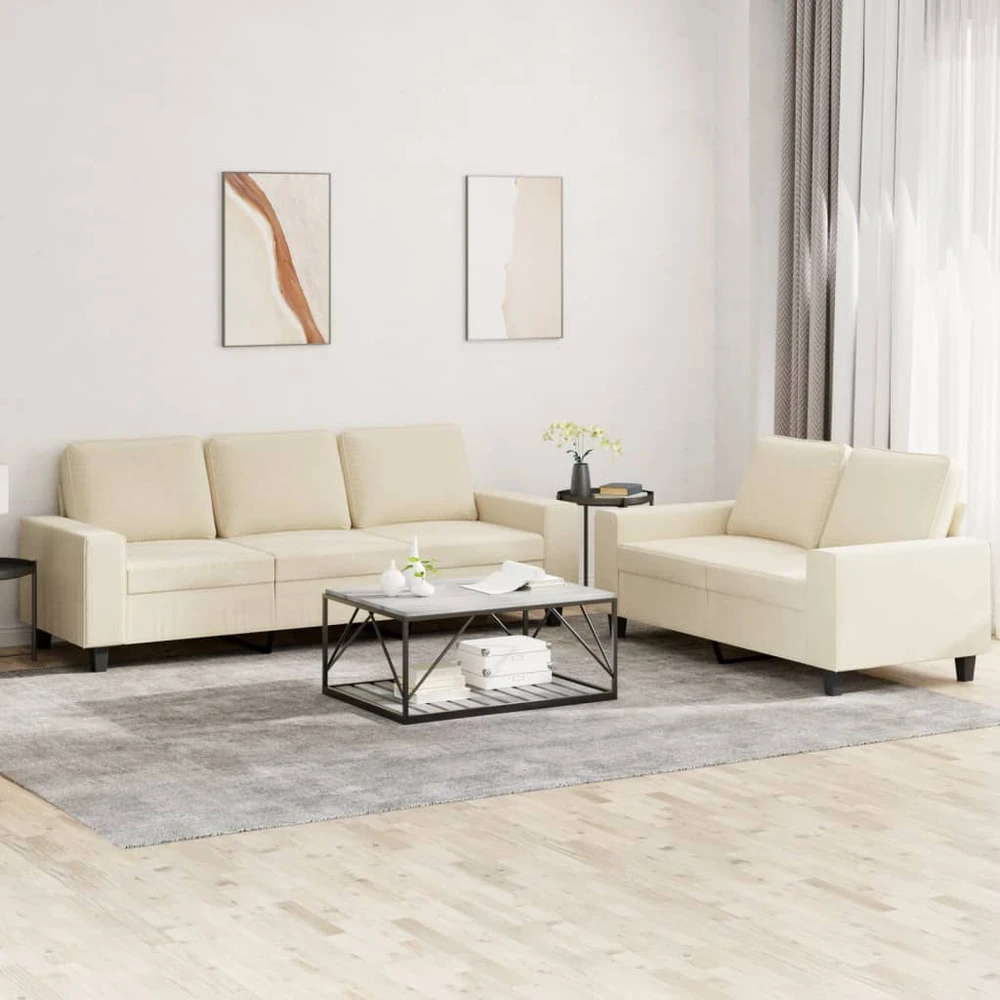 Sofa Sofos komplektas, 2 dalių, kreminės spalvos, audinys