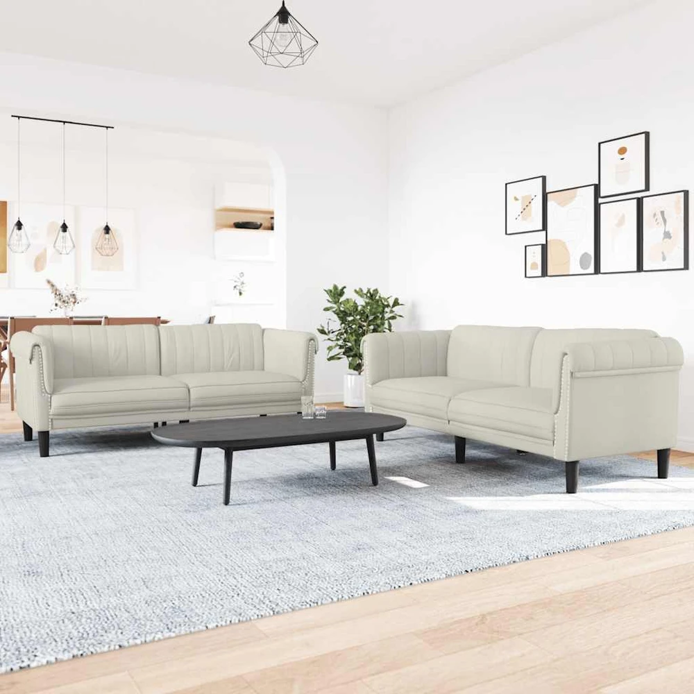 Sofa Sofos komplektas, 2 dalių, kreminės spalvos, aksomas