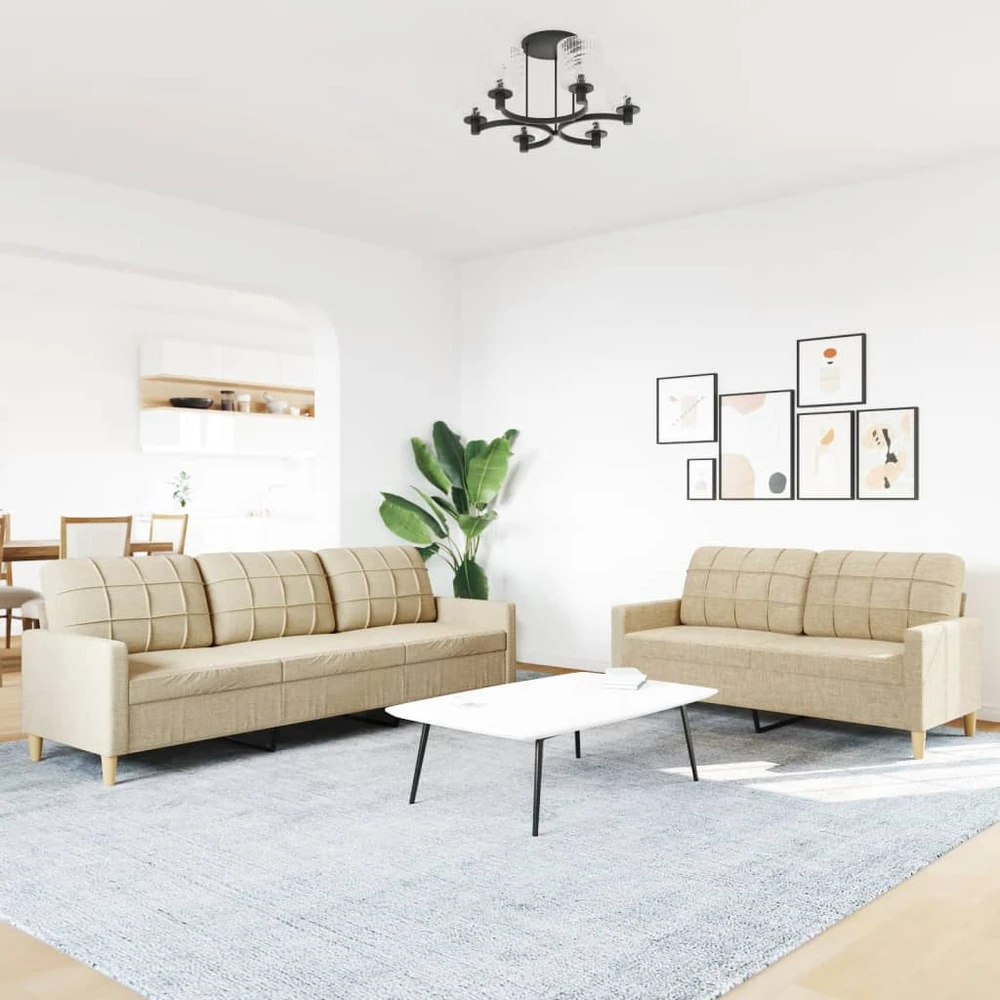 Sofa Sofos komplektas, 2 dalių, kreminės spalvos, audinys