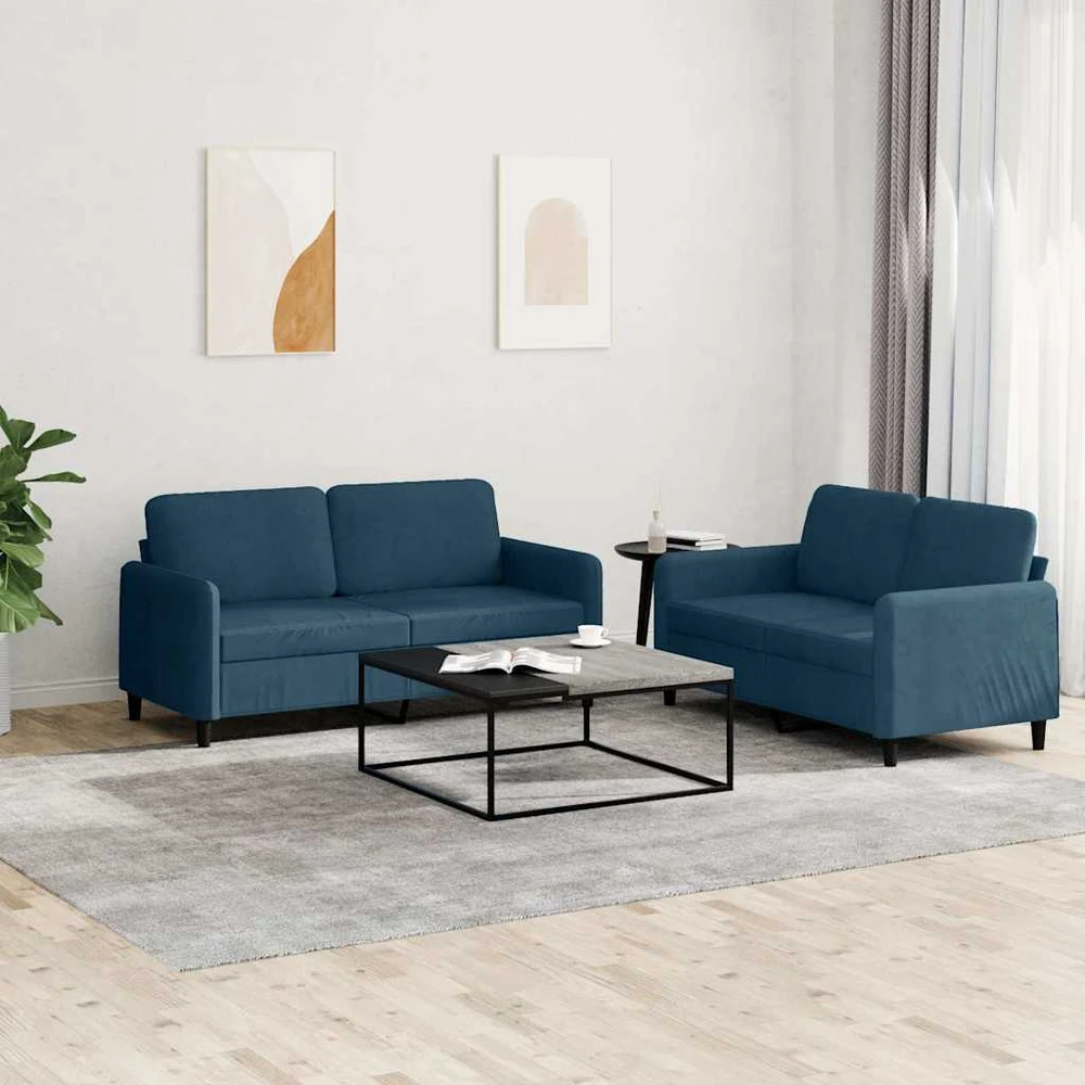 Sofa Sofos komplektas, 2 dalių, mėlynos spalvos, aksomas