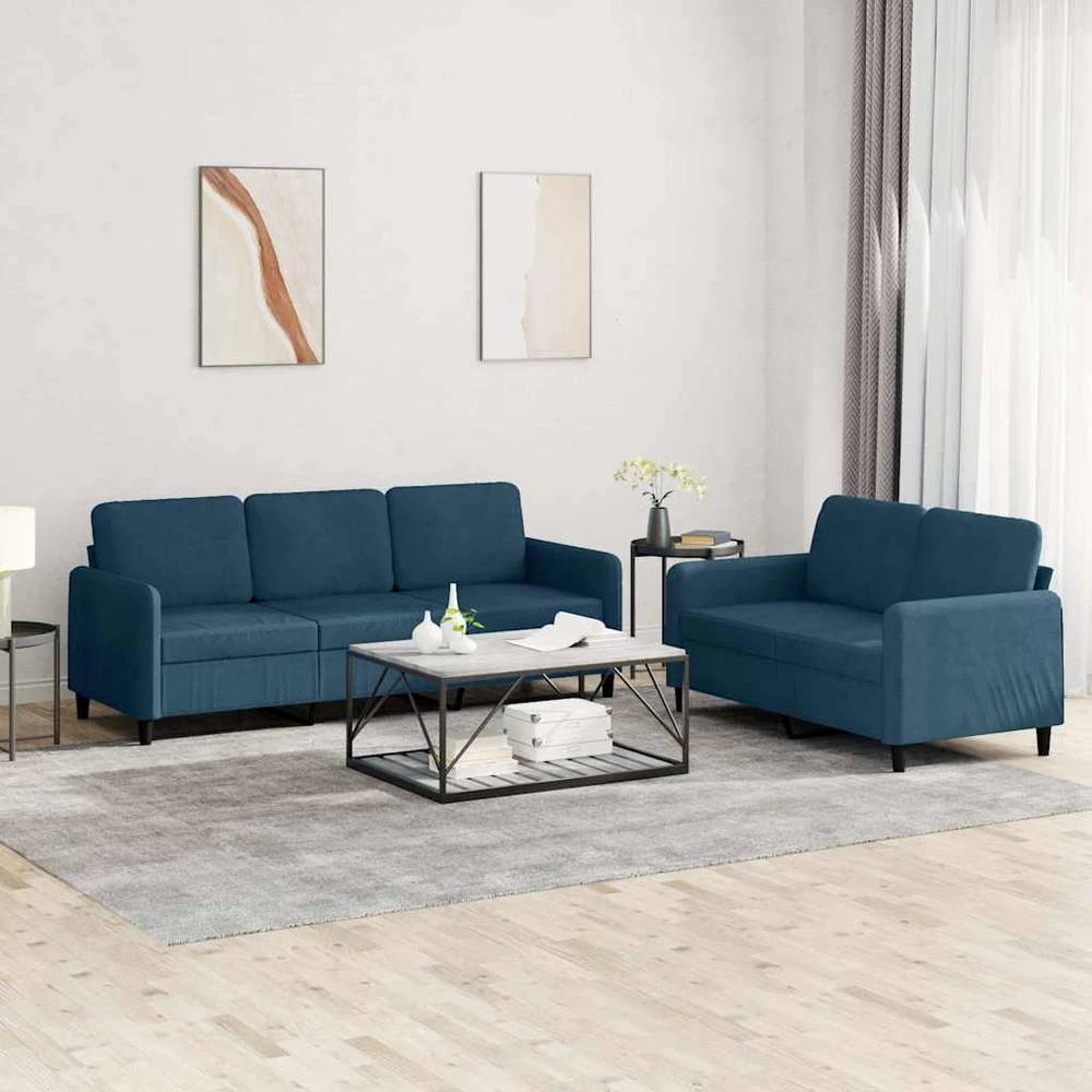 Sofa Sofos komplektas, 2 dalių, mėlynos spalvos, aksomas