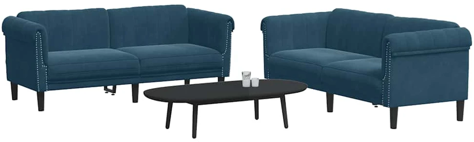 Sofa Sofos komplektas, 2 dalių, mėlynos spalvos, aksomas