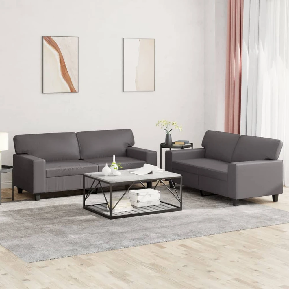 Sofa Sofos komplektas, 2 dalių, pilkos spalvos, dirbtinė oda