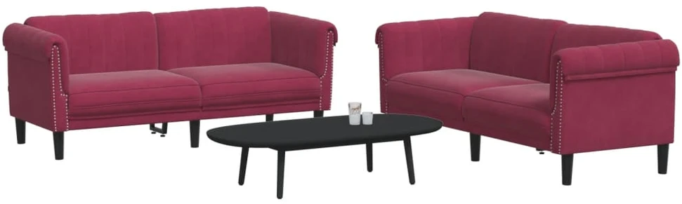 Sofa Sofos komplektas, 2 dalių, raudonojo vyno spalvos, aksomas