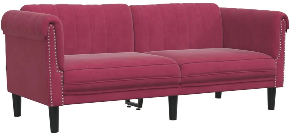 Sofa Sofos komplektas, 2 dalių, raudonojo vyno spalvos, aksomas