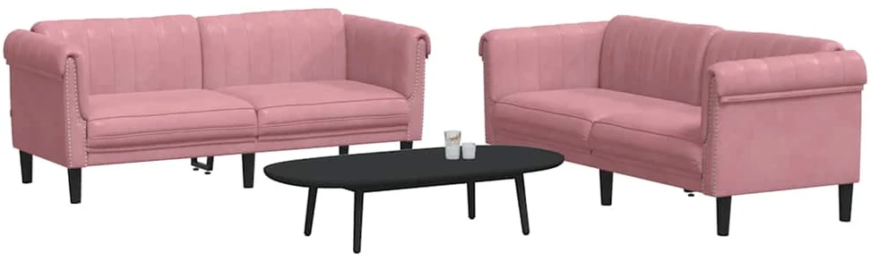 Sofa Sofos komplektas, 2 dalių, rožinės spalvos, aksomas