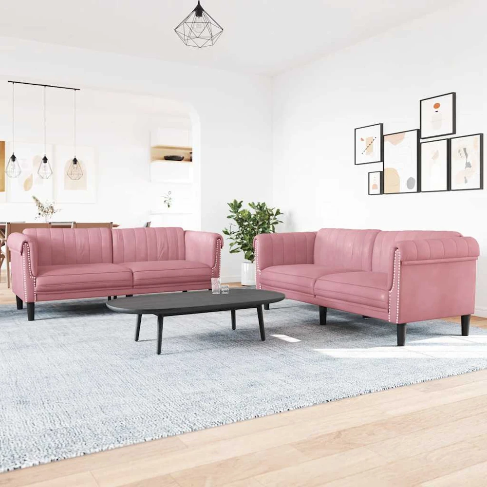 Sofa Sofos komplektas, 2 dalių, rožinės spalvos, aksomas