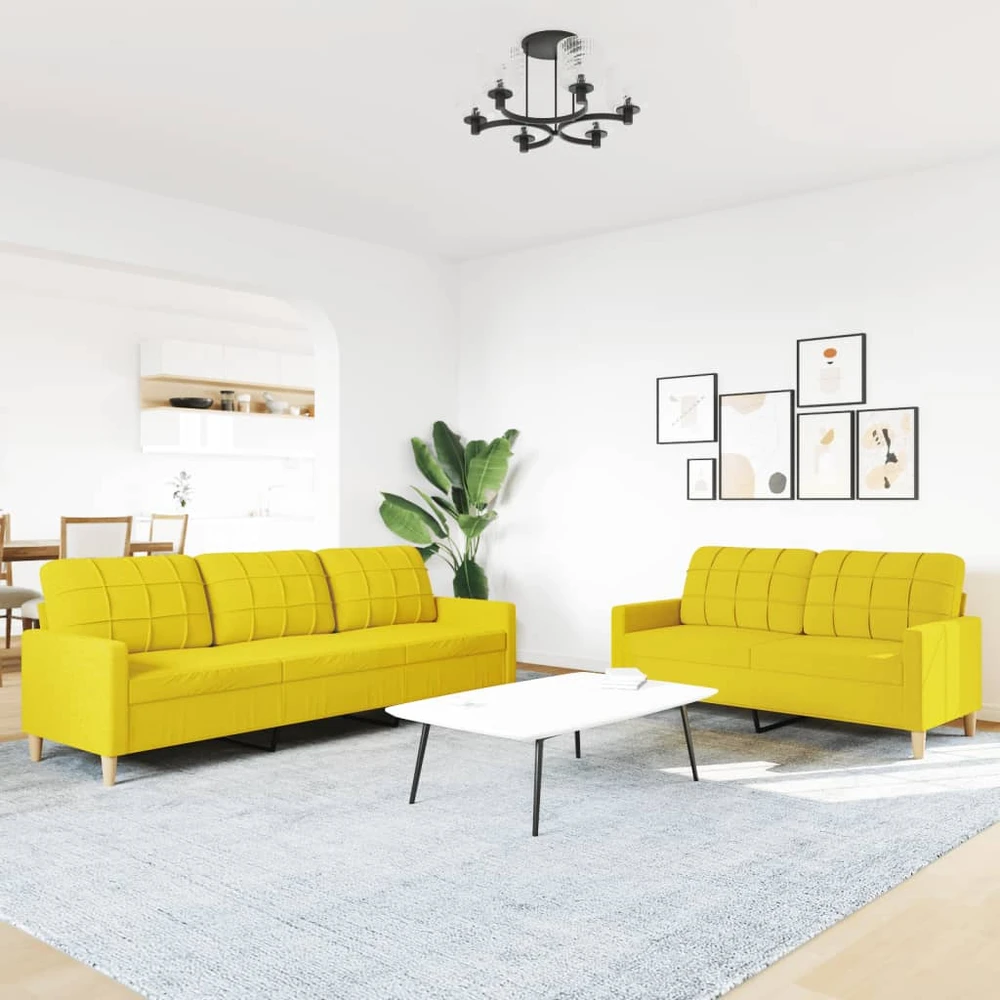 Sofa Sofos komplektas, 2 dalių, šviesiai geltonos spalvos, audinys