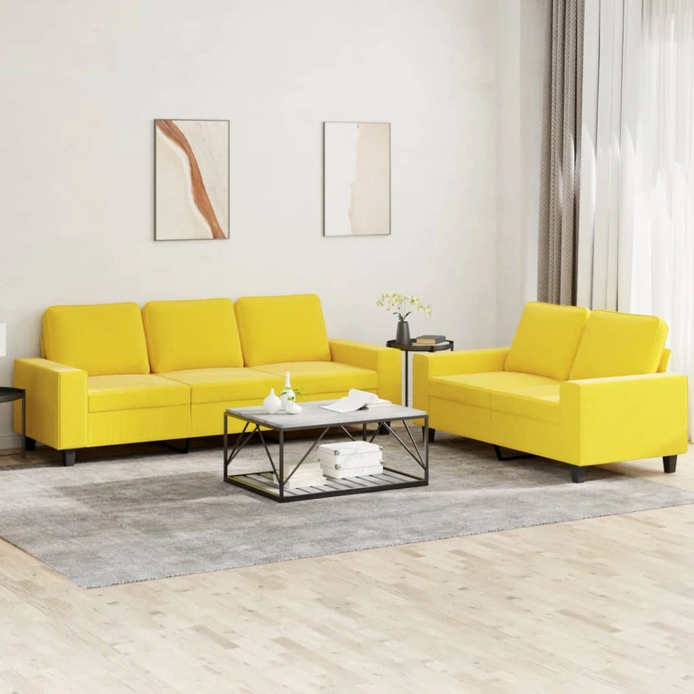 Sofa Sofos komplektas, 2 dalių, šviesiai geltonos spalvos, audinys