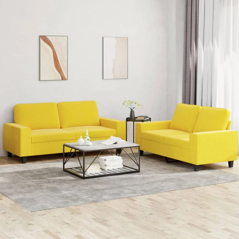 Sofa Sofos komplektas, 2 dalių, šviesiai geltonos spalvos, audinys