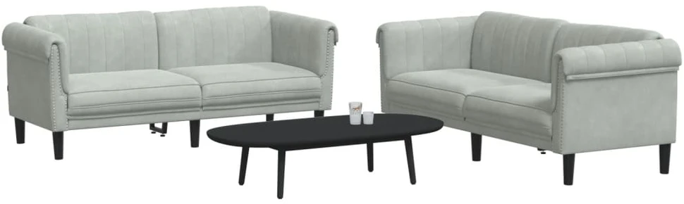 Sofa Sofos komplektas, 2 dalių, šviesiai pilkos spalvos, aksomas