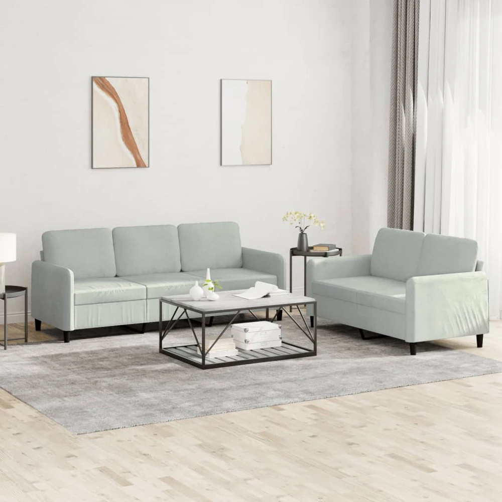 Sofa Sofos komplektas, 2 dalių, šviesiai pilkos spalvos, aksomas