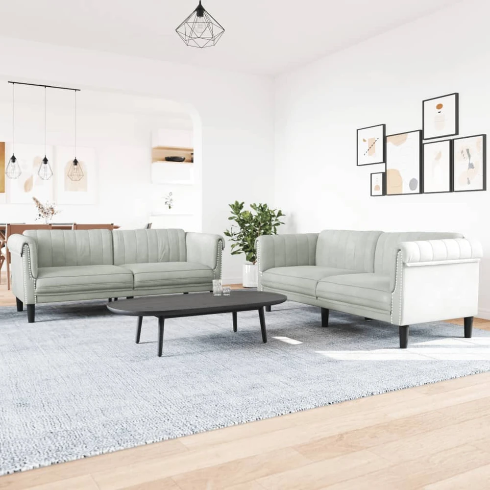 Sofa Sofos komplektas, 2 dalių, šviesiai pilkos spalvos, aksomas