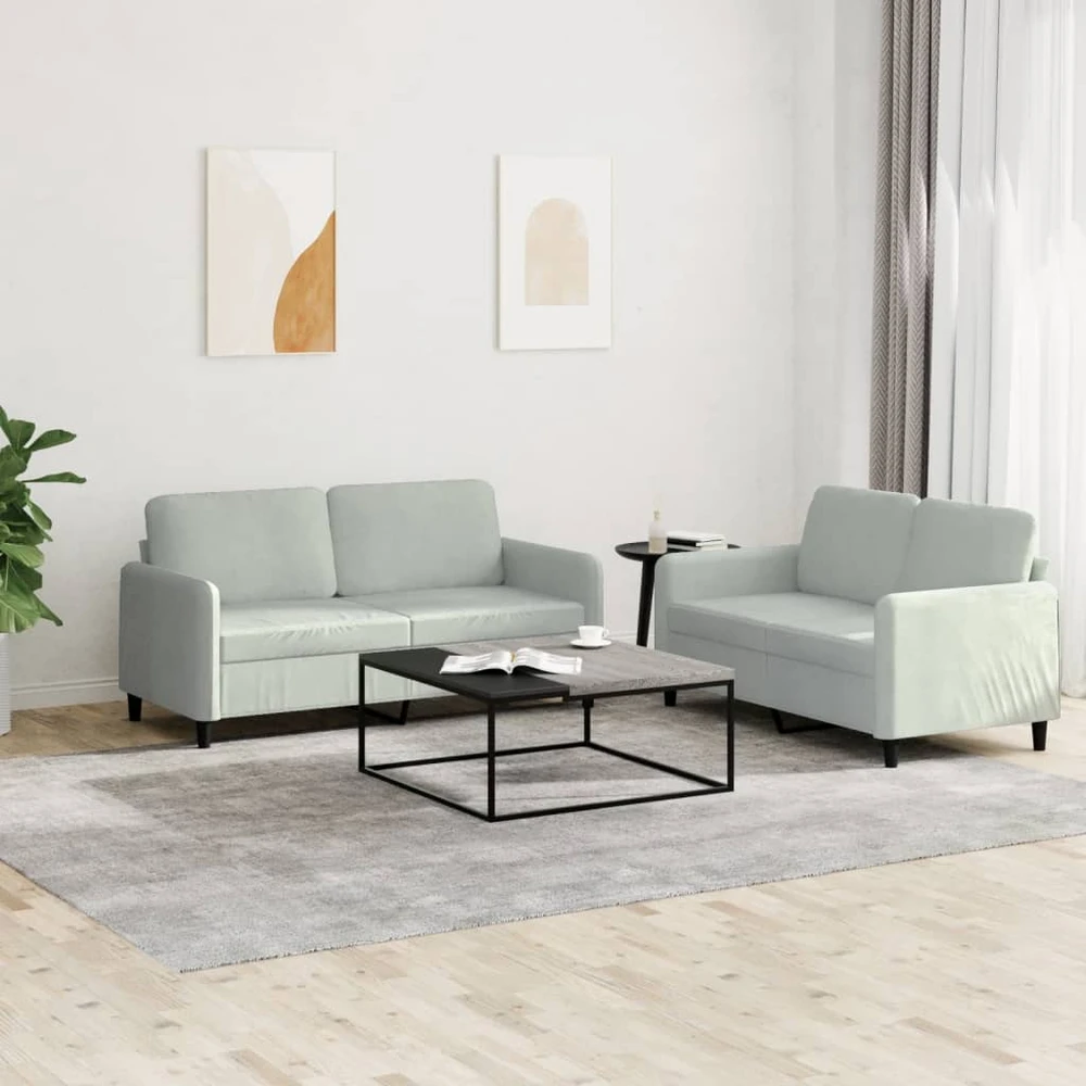Sofa Sofos komplektas, 2 dalių, šviesiai pilkos spalvos, aksomas