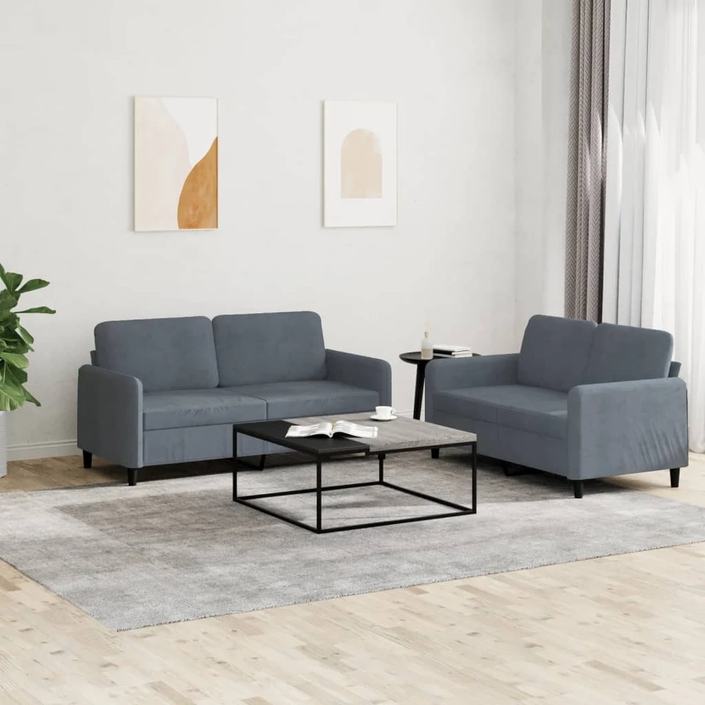 Sofa Sofos komplektas, 2 dalių, tamsiai pilkos spalvos, aksomas