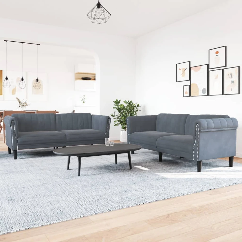 Sofa Sofos komplektas, 2 dalių, tamsiai pilkos spalvos, aksomas