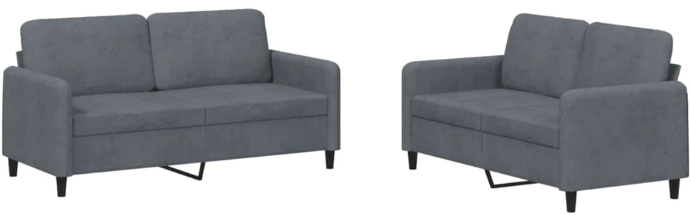 Sofa Sofos komplektas, 2 dalių, tamsiai pilkos spalvos, aksomas