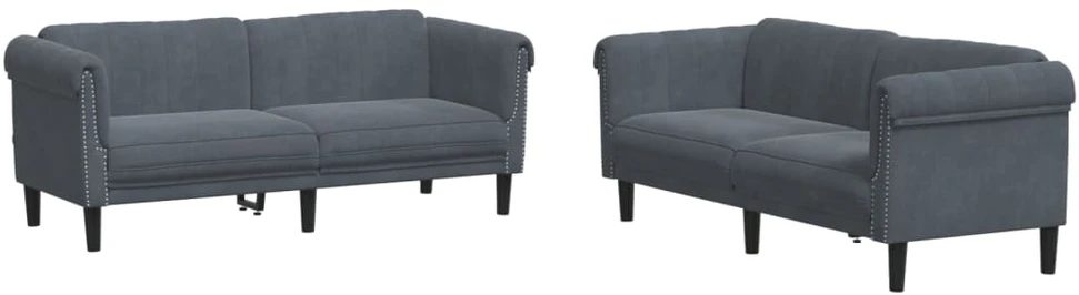 Sofa Sofos komplektas, 2 dalių, tamsiai pilkos spalvos, aksomas