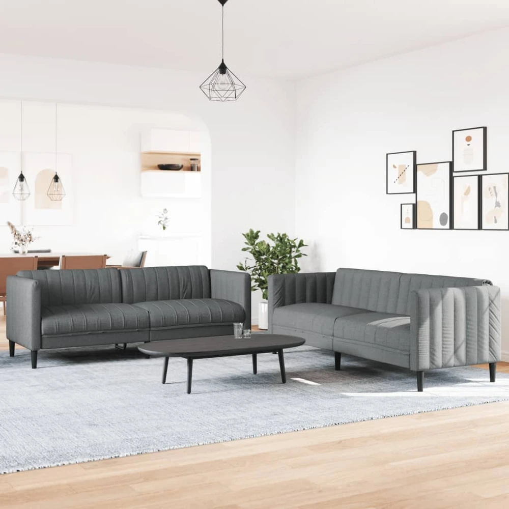 Sofa Sofos komplektas, 2 dalių, tamsiai pilkos spalvos, audinys