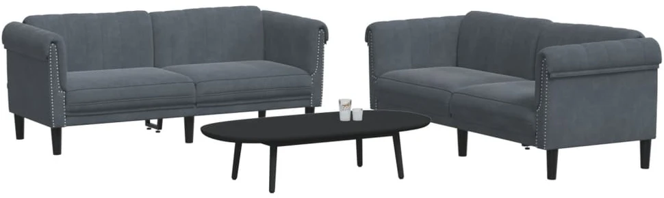 Sofa Sofos komplektas, 2 dalių, tamsiai pilkos spalvos, aksomas