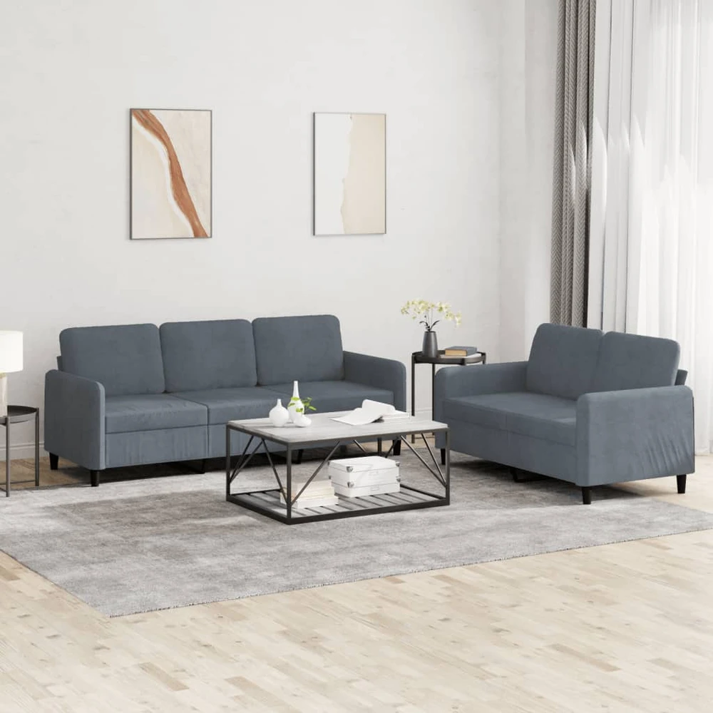 Sofa Sofos komplektas, 2 dalių, tamsiai pilkos spalvos, aksomas