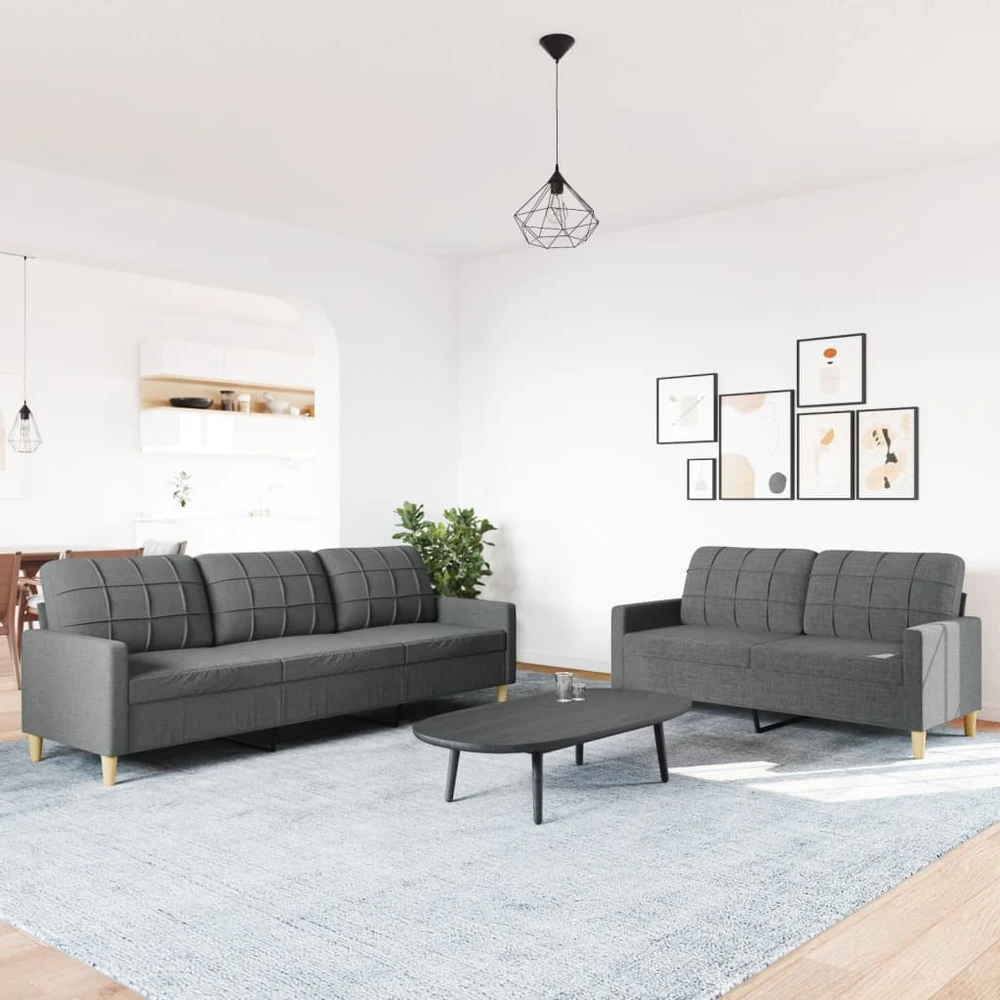 Sofa Sofos komplektas, 2 dalių, tamsiai pilkos spalvos, audinys