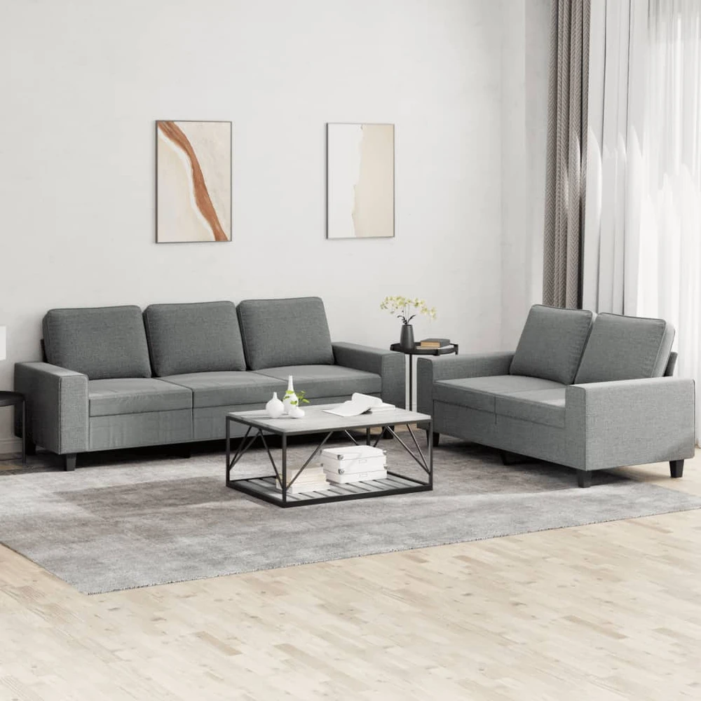 Sofa Sofos komplektas, 2 dalių, tamsiai pilkos spalvos, audinys