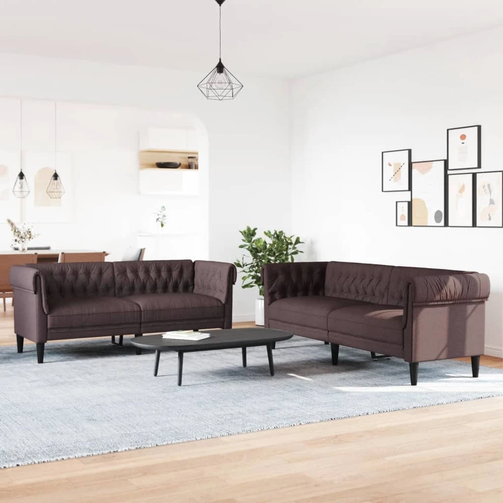 Sofa Sofos komplektas, 2 dalių, tamsiai rudos spalvos, audinys