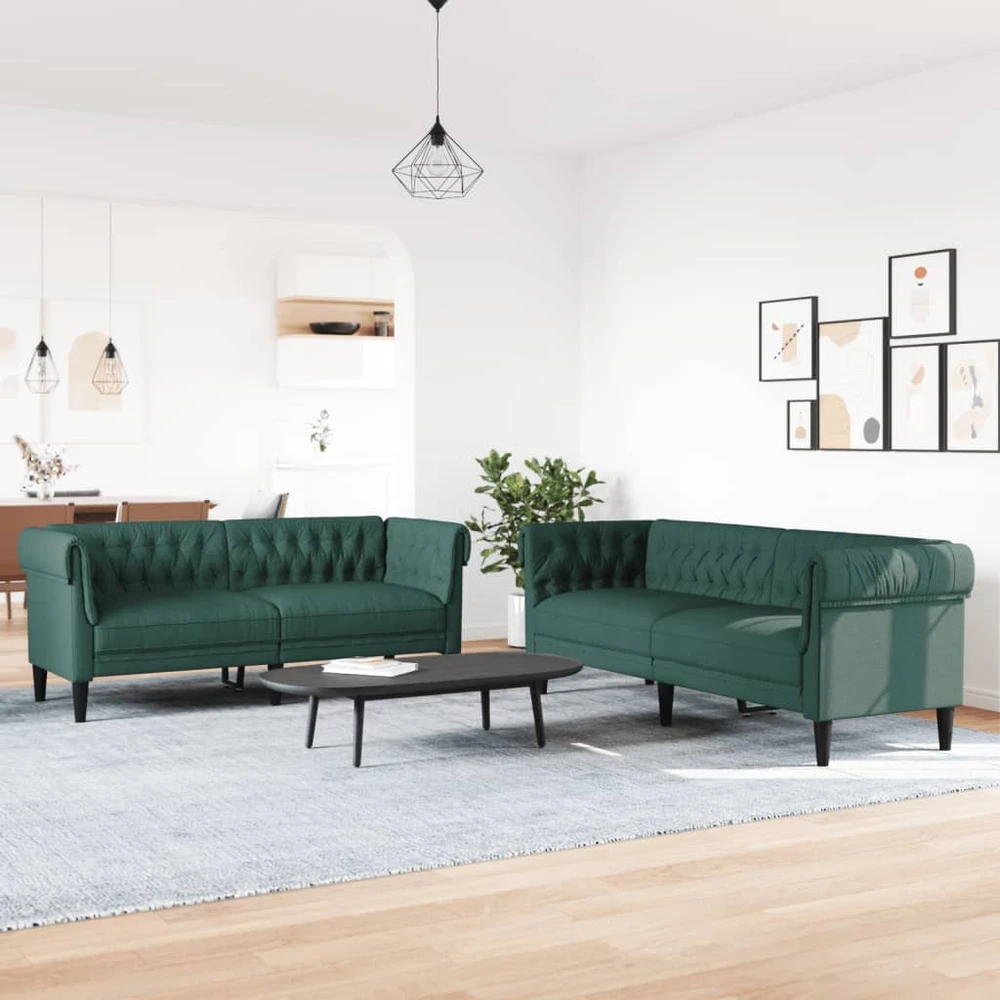 Sofa Sofos komplektas, 2 dalių, tamsiai žalios spalvos, audinys