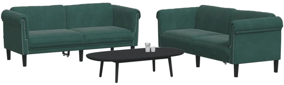 Sofa Sofos komplektas, 2 dalių, tamsiai žalios spalvos, aksomas