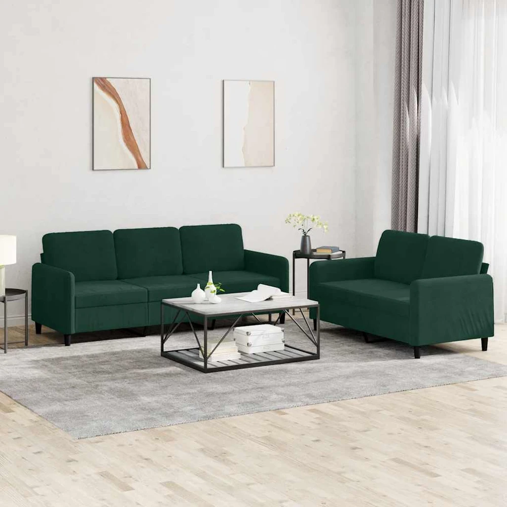 Sofa Sofos komplektas, 2 dalių, tamsiai žalios spalvos, aksomas