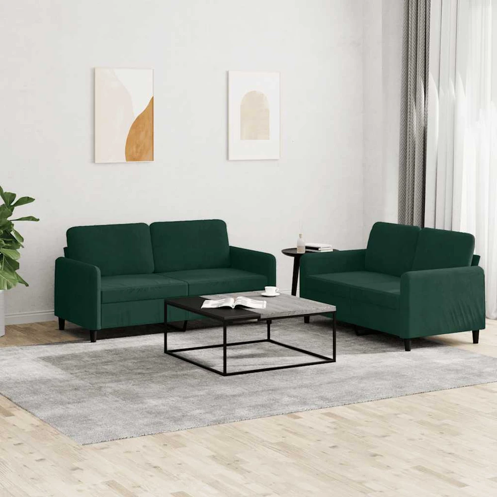Sofa Sofos komplektas, 2 dalių, tamsiai žalios spalvos, aksomas
