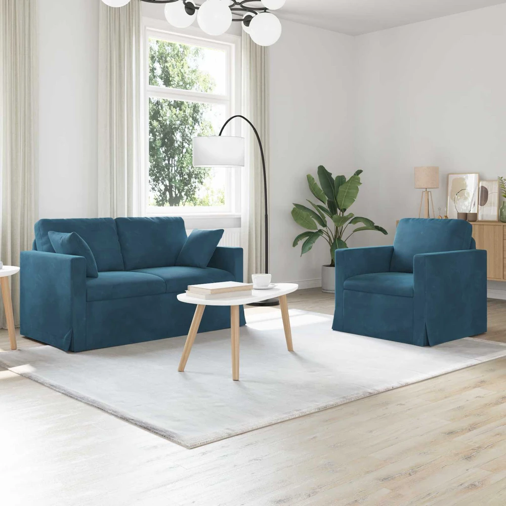 Sofa Sofos komplektas 2 vnt. Mėlyna Aksomas