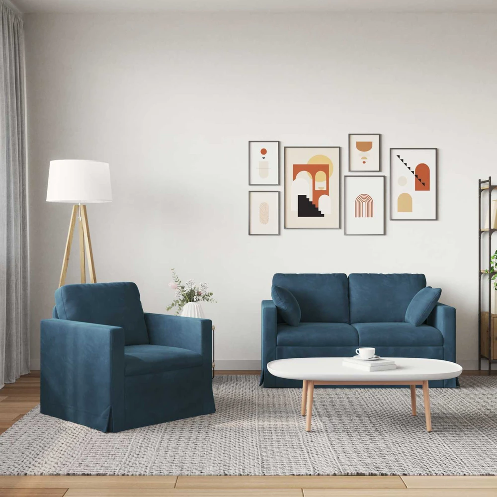 Sofa Sofos komplektas 2 vnt. Mėlyna Aksomas