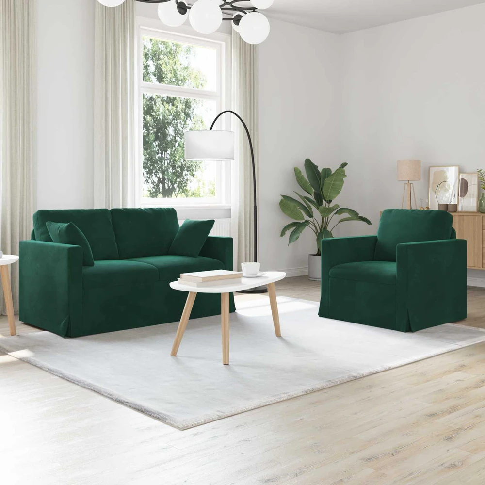 Sofa Sofos komplektas 2 vnt. Tamsiai žalia Aksomas