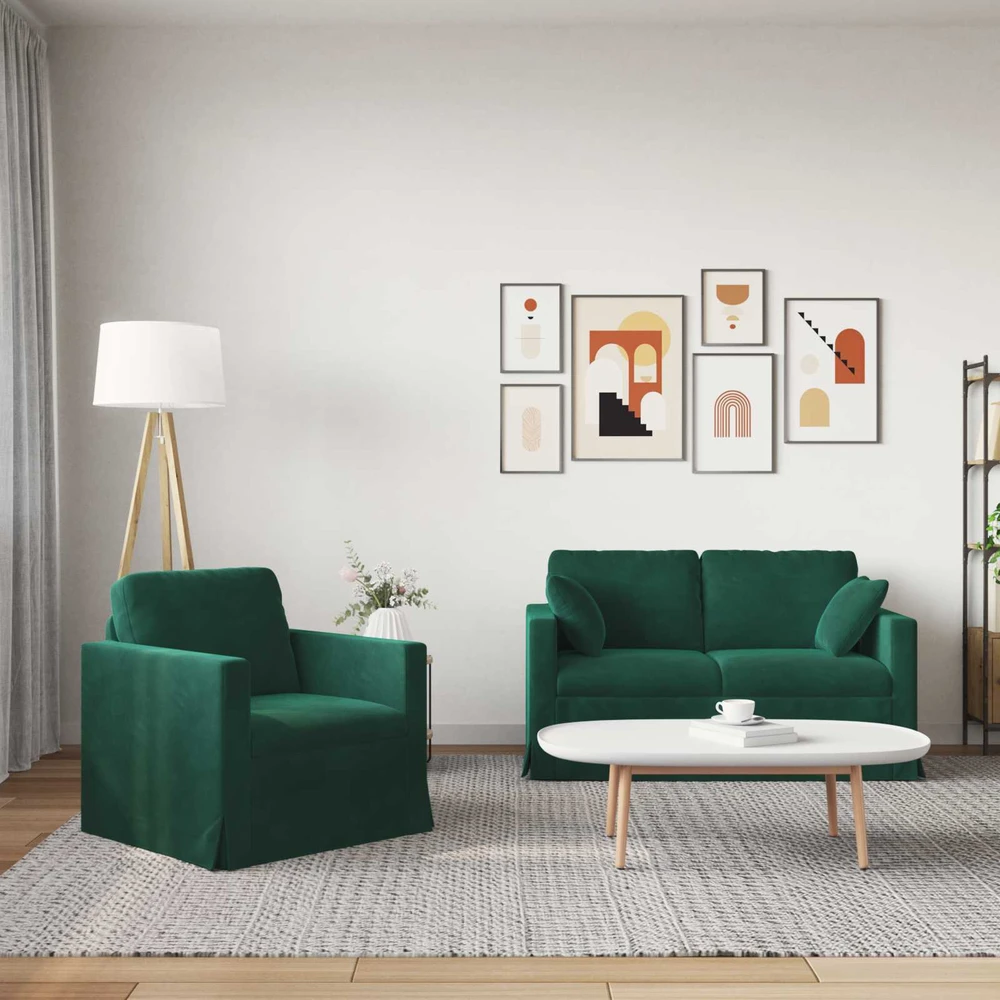Sofa Sofos komplektas 2 vnt. Tamsiai žalia Aksomas