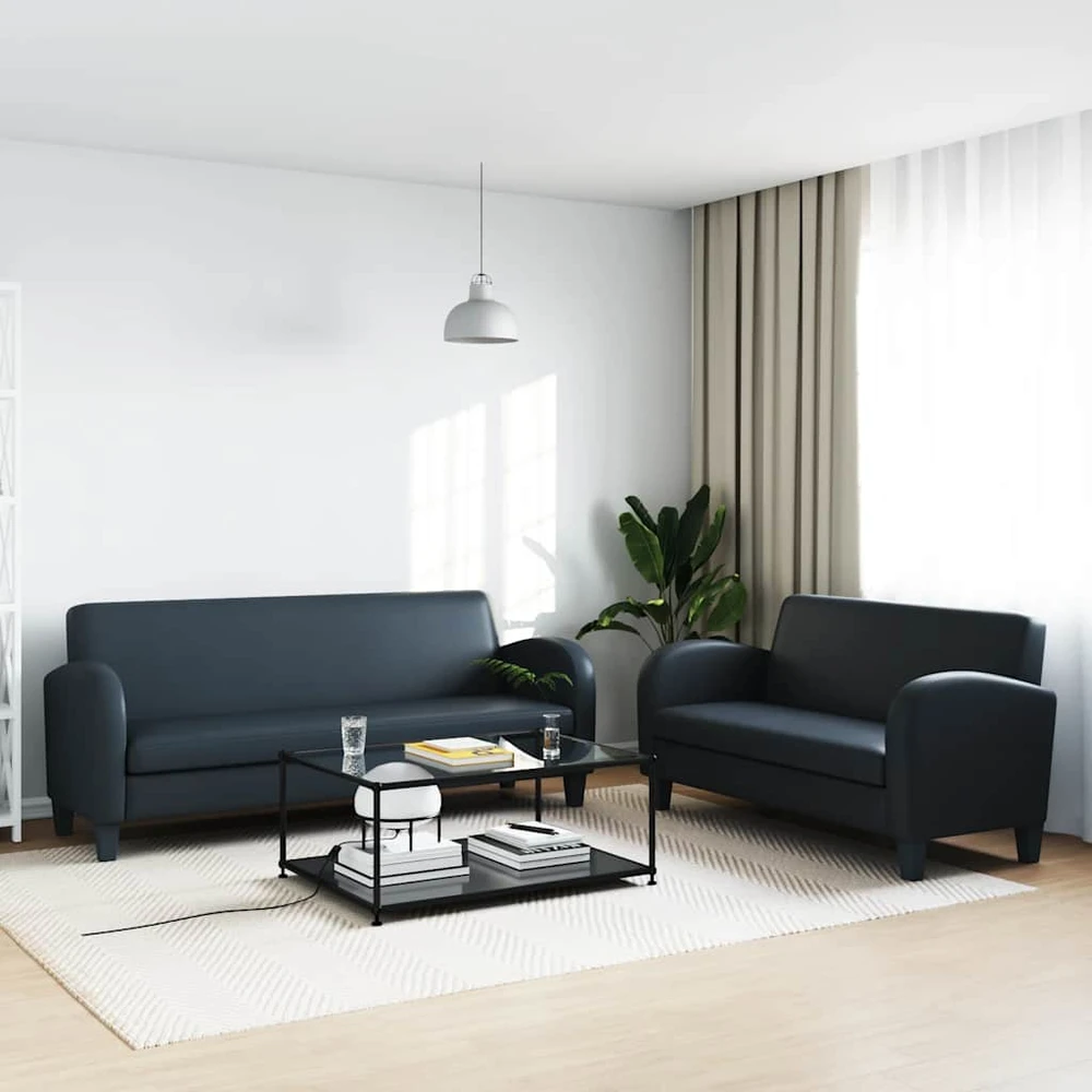 Sofa Sofos komplektas, 2d., dirbtinė oda, juoda