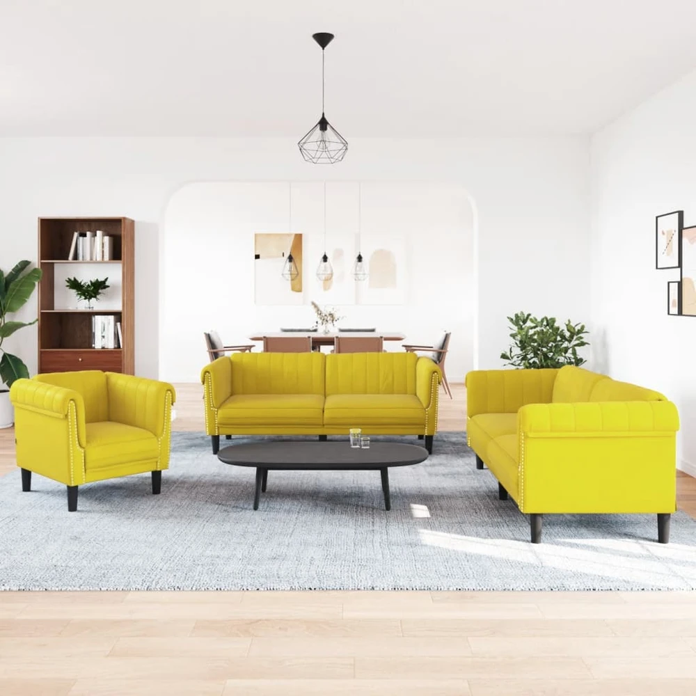 Sofa Sofos komplektas, 3 dalių, geltonos spalvos, aksomas