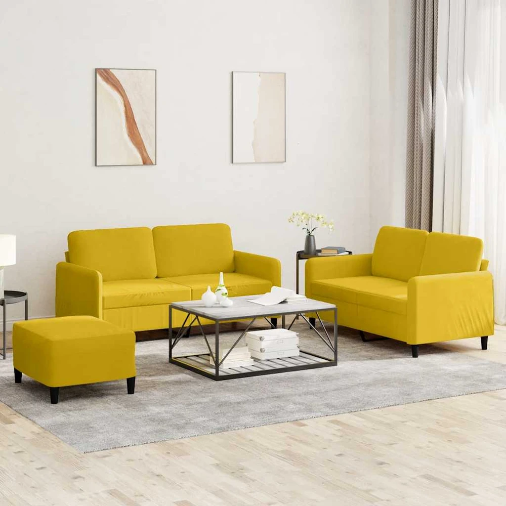 Sofa Sofos komplektas, 3 dalių, geltonos spalvos, aksomas