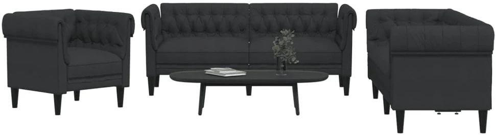 Sofa Sofos komplektas, 3 dalių, juodos spalvos, audinys