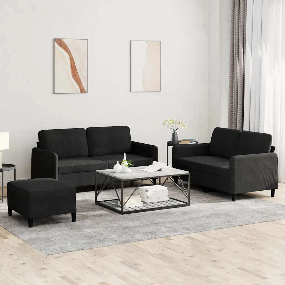 Sofa Sofos komplektas, 3 dalių, juodos spalvos, aksomas