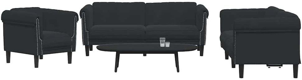 Sofa Sofos komplektas, 3 dalių, juodos spalvos, aksomas