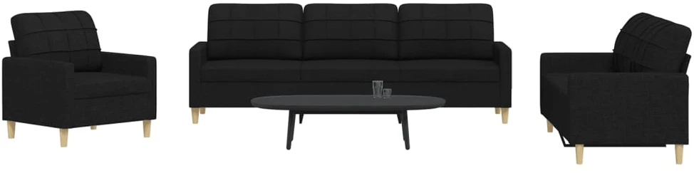 Sofa Sofos komplektas, 3 dalių, juodos spalvos, audinys