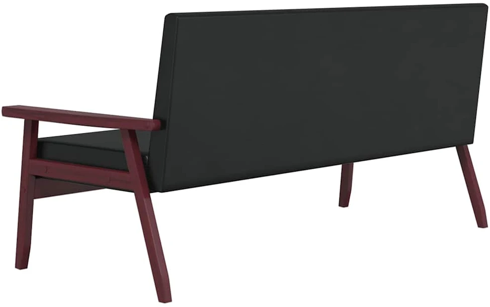 Sofa Sofos komplektas, 3 dalių, juodos spalvos, dirbtinė oda